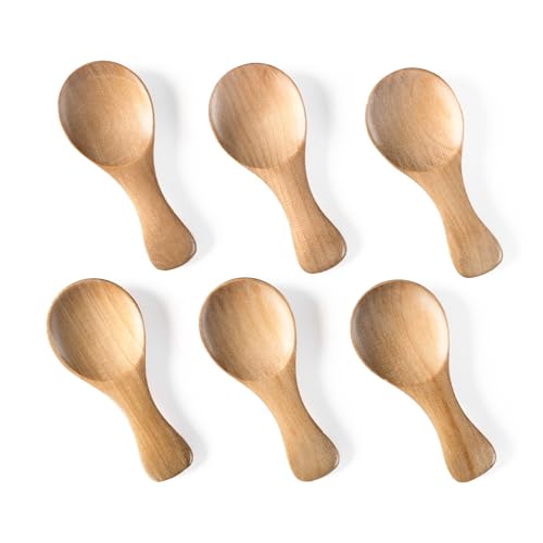 Image of 6pcs Small Wooden Spoons, 3.2inch Small Wooden Spoons for Honey, Yellowish Mini Wood Teaspoons for Tiny Eating Ice Cream Jars Spice Condiments Tea Bath Salt Coffee Sugar Jam Mustard Seasoning