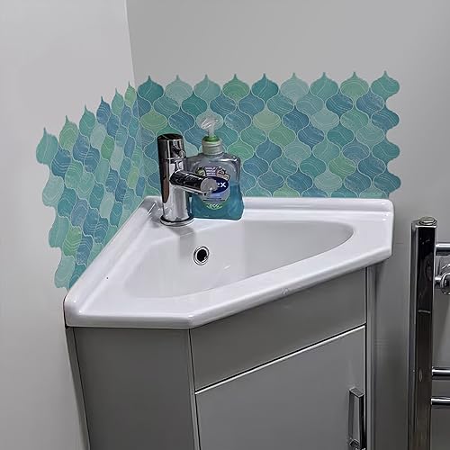 Image of WallDesign Mosaic Lantern Blue Green Shades - 2ft x 9.75 inch Waterproof Easy-Clean Vinyl Tile Sticker for Kitchen Counter, Washbasin, Table, Wall, Bedroom, Cupboard /Almirah
