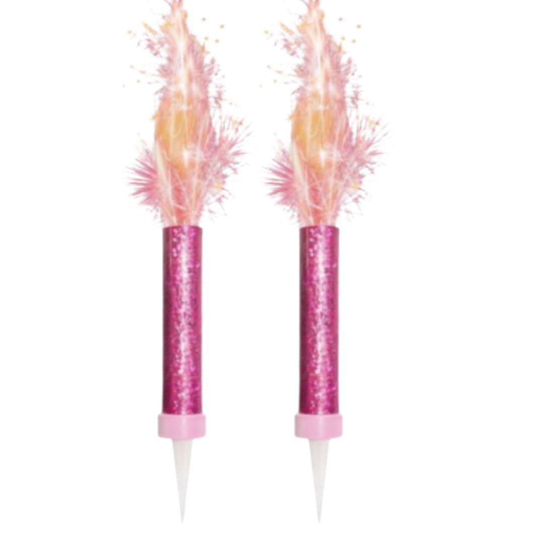 Ice Fountain Cake Sparkler Candles Birthday Cake Topper Firework Candles 15cm Indoor Sparkler Wedding Anniversary Party Decoration Colourful Cake Candles (Pink, 4 PCS) — view 4