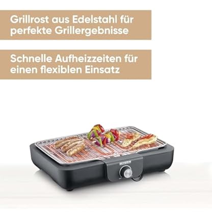SEVERIN Tischgrill mit hochwertigem Edelstahl-Grillrost, für drinnen und draußen, 2.300 W, schnelle Aufheizzeit, Temperaturregelung thermostatgesteuert, schwarz, PG 8554 – Bild 3