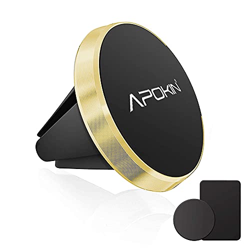 APOKIN® Support Téléphone Voiture Magnétique avec Aimants Puissants. Rotation de 360º Compatible avec iPhone 12 Pro Max 11 XR XS X 8 7 6 Galaxy S21 S20 S10 Note 20 10 A20 Xiaomi Redmi Note 10 (Doré) Cover