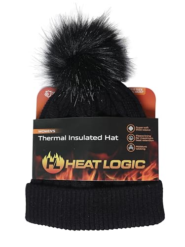 Heat Logic Cable Knit Pom Beanie with Faux Fur Lining, for Cold Weather, Keeps You Warm and Stylish All Season.3