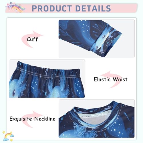Pajama Sets Long Sleeve Blue Axolotl Pattern Prints Soft Comfy Sleepwear 2 Piece PJS 3-8T4