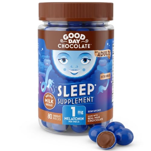Good Day Chocolate Melatonin for Adults [ 80 Count ] - Fair Trade Non-GMO Chocolate with Chamomile and Melatonin 1 mg - Adult Melatonin Adult Natural Sleep Aid Supplement