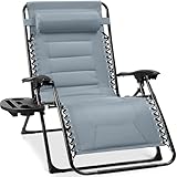 Best Choice Products Oversized Padded Zero Gravity Chair, Folding Outdoor Patio Recliner, XL Anti Gravity Lounger for Backyard w/Headrest, Cup Holder, Side Tray, Polyester Mesh - Breeze Blue