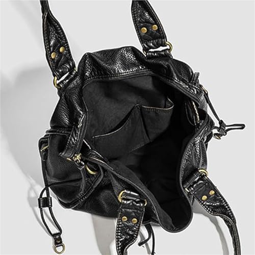 FJZFXKZL Sac a main bandouliere cuir femme, grand Vintage City Y2K, multi-poches décontracté for le travail, les voyages, usage quotidien(Black) – vue 5