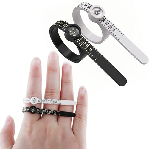 Image of 2 Pcs Ring Sizer Measuring Tool, Reusable Finger Size Ruler with Magnifying Glass, 1-17 US Ring Measurer and Ring Sizer | Black for Men, White for Womem
