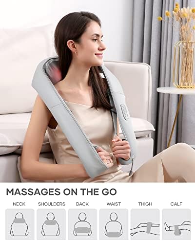 Back Massager with Adjustable Heat and Straps, Shiatsu Neck Massagers Deep Tissue Kneading for Shoulder Muscle Pain Relax Relief, Birthday Gifts, Carrying Bag