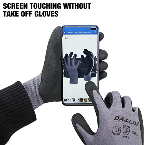 Da&Liu Safety Work Gloves With Grip 24 Pack,Working Gloves Bulk,Micro Foam Nitrile Coated Gardening Gloves For Men And Women-12 Pairs #TOP4