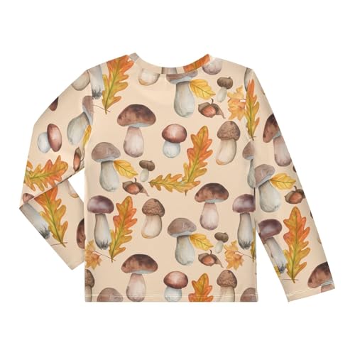 Boletus Leaves Beige Boy's Rash Guard Swim Shirt Long Sleeve Sun Shirt for Kids Toddlers UPF50+2