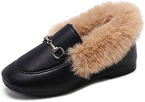 TangDao Toddler Little Kids Dress Shoes Velour with Fur Girls Boys Loafers Leather Warm Dress Shoes for Girls