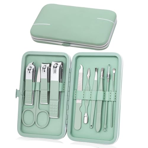 Manicure Set – Professional Nail Clippers Kit, 10-in-1 Stainless Steel Grooming Tools with Travel Case, Portable Manicur Nail Care Kit for Women & Men, Pedicure & Nail Care Tools for Home & Travel