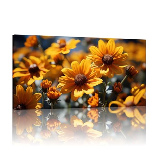 Toile pour chambre fleurs jaunes et paysage lumineux format géant