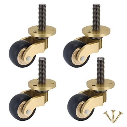 Oniissy Rueda de latón macizo 4PCS, ruedas antiguas, ruedas giratorias, ruedas giratorias de 360 °, ruedas de goma vintage para cajuela, gabinete, sofá, sillas de carretilla