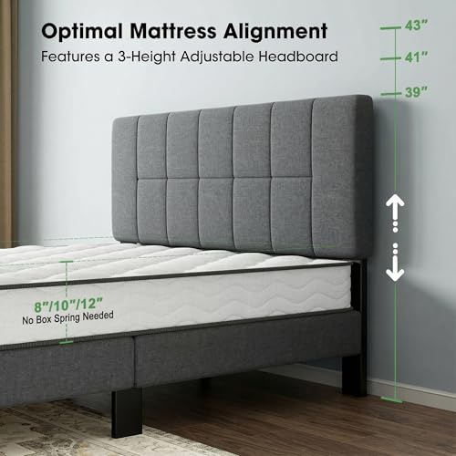 Image of Marsail Queen Bed Frame with 2 Storage Drawers - Upholstered, Adjustable Headboard,6 inch-12 inch Mattress Fit, 1300 lbs Capacity, 12-Leg Sturdy Wood Construction, Easy Assembly, Dark Gray