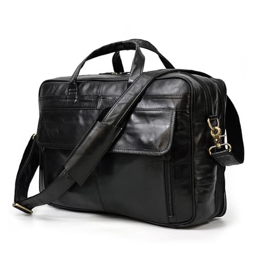 PTEXTU Men's Leather Briefcase Retro Business Tote Top Layer Cowhide Single Shoulder Crossbody Bag Computer Bag