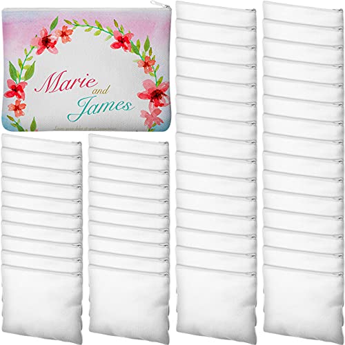 Image of Frienda 50 Pcs Sublimation Blank Canvas Makeup Bags Bulk DIY Heat Transfer Canvas Pen Case Pencil Cosmetic Makeup Bags Clear Sublimation Blank Pouch with Zipper (9 x 6.89 Inch,White)