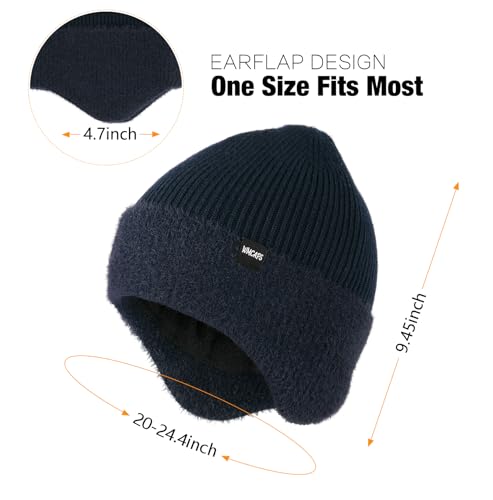 Image of Wmcaps Winter Fleece Line Beanie with Earflap for Men Women, Outdoor Warm Thermal Knitted Hat Stocking Caps