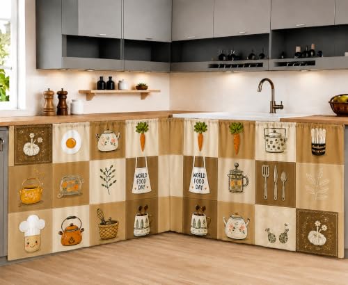 Image of Premium Printed Kitchen Sink Curtain | Washable & Dustproof Rod Pocket Counter Skirt | Perfect For Any Sink,Counter | Multicolor Cooking Theme for Home & Kitchen (150cm X 70cm) (2, Coffee Kitli)