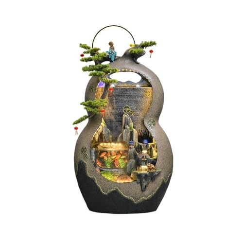 Indoor Floor Fountain Creative Gourd Shaped Flowing Ornaments Attract Wealth Rockery Fountains Water Features Balconies Floor Decorations Water Fountain