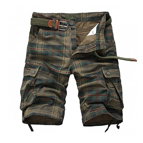 Short cargo pour homme RLKHXBS en coton à carreaux style décontracté