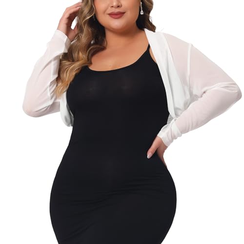 Image of Agnes Orinda Plus Size Mesh Crop Cardigans for Women Long Sleeve Open Front See Through Sheer Bolero Shrug Top