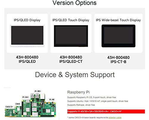 Image of waveshare 4.3inch DSI Touch Display IPS Wide-Bezel Panel, 800 x 480 Resolution, Thin and Light Design, for Raspberry Pi 4B /3B+ /3A+ /3B /2B /B+ /A+ / CM3 /3+ /4