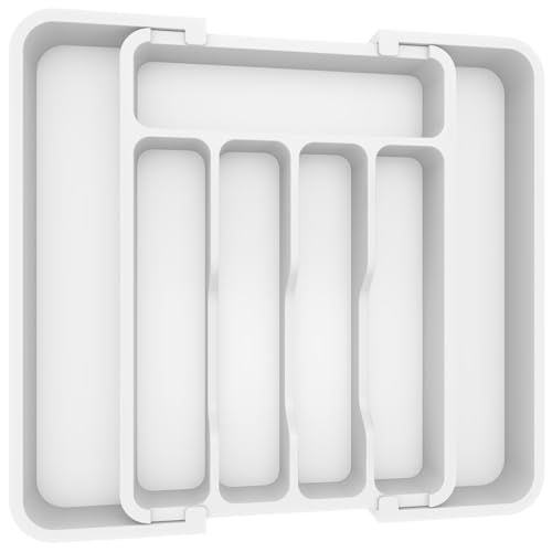 Lifewit Silverware Drawer Organizer, Expandable BPA Free Utensil Tray for Kitchen, Adjustable Flatware and Cutlery Holder for Spoons Forks Knives, Plastic Kitchen Organizers and Storage, White - 3