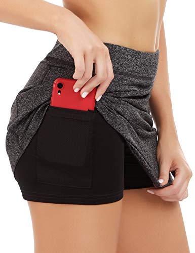 Saia feminina iClosam atlética e leve para corrida, tênis, golfe, esportes, Dark Grey_print, Large