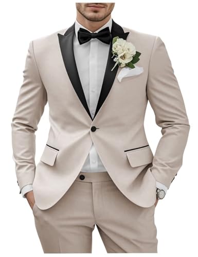 Slim Fit 2 Piece Tuxedo Suits for Men Wedding Prom One Button Peak Lapel Blazer Jacket Pants Suit Set