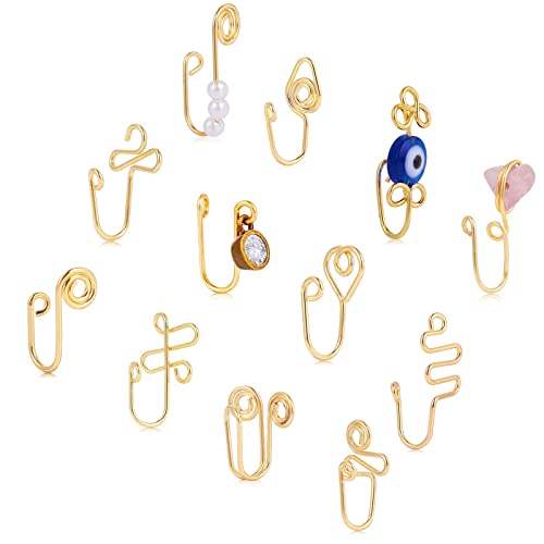 Yolev 12PCS African Nose Cuff Non Piercing African Clip Nose Ring Set Fake Nose Rings for Women Nose Cuffs for Non Pierced Nose