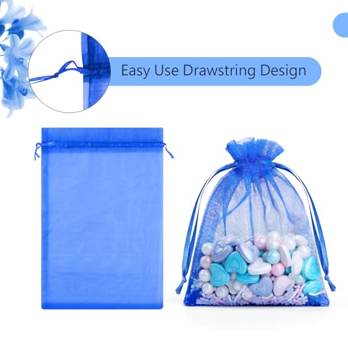 Image of FUNFERY 100Pcs Royal Blue Organza Bags 3x4, Small Mesh Drawstring Gift Bag | Little Jewelry Bags for Wedding Party Favors, Mini Drawstring Pouch for Sachet, Candy, Goodie, Treat Bag for Easter Day