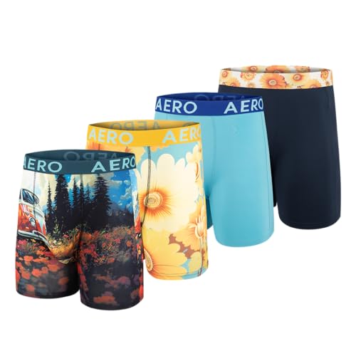 Aeropostale Mens Boxer Briefs 4 Pack Poly Spandex Performance Boxer Briefs Underwear(Multicolored/Multicolored/Navy/Blue, Large)