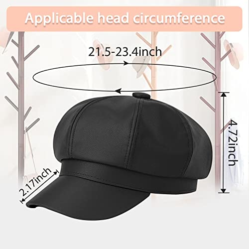 Leather Newboy Hats For Women 8 Panel Visor Beret Cabbie Ivy Cap Painter Baker Boy Hat Black #TOP2