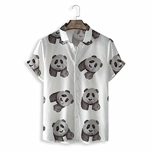 Chemise hawaïenne homme panda noir et blanc à manches courtes décontractée