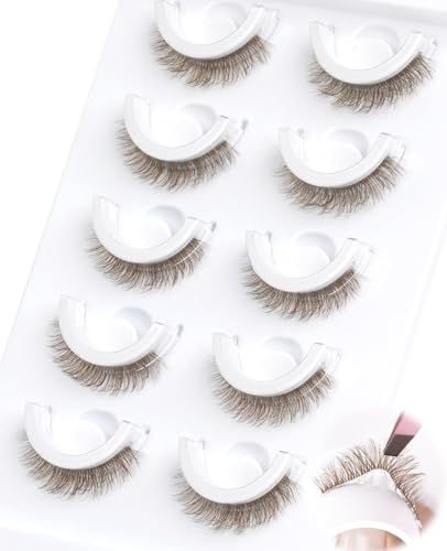 Brown Self Adhesive Glueless Lashes - False Eyelashes Waterproof Natural Pre-glued Press on Lashes Easy Eyelashes for Beginners Fake LashesStrips by EMEDA(Brown 864)