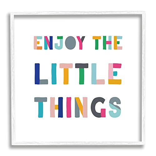 Stupell Industries Enjoy Little Things Kids' Motivational Phrase Block Typography, Designed by CAD Designs White Framed Wall Art, 24 x 24
