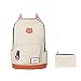 Moolecole Leather & Canvas Backpack School Bag Laptop Backpack with Cat's Ears Design,set with 1pc Wallet (Beige)