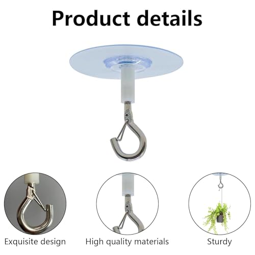 Image of 2 PCS Adhesive Ceiling Hook, Heavy Duty Self-Stick Ceiling Hooks, Ceiling Hooks for Hanging Plants, for Bird Feeders, Lanterns, Wind Chimes, Planters, Outdoor Decoration Hooks