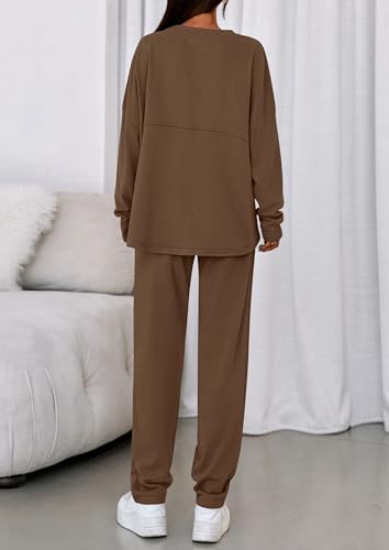 PRETTYGARDEN Womens 2 Piece Matching Lounge Sets 2025 Fall Long Sleeve Boatneck Sweatsuit Drawstring Sweatpants Pockets4