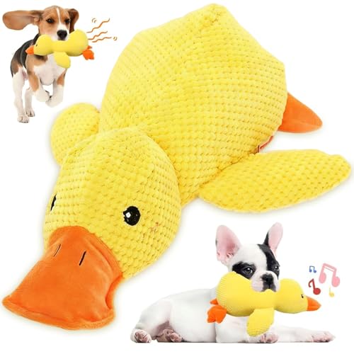 OZXVXZO Juguetes Perro Pato Antiestrés, Pato Antiestrés para Perros, Juguete de Patos Masticable Interactivo, Pequeño Patos Amarillo Juguetes para Perros para Perros Pequeños y Medianos(25x22cm)