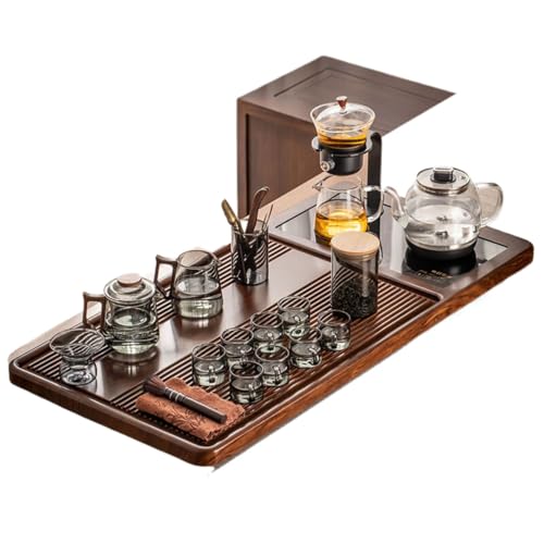 Plateau à thé en bois massif Gongfu de luxe avec table à induction intégrée DFSHGDF895