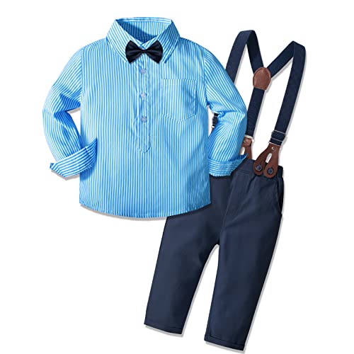 Image of Yilaku Toddler Baby Boy Clothes Gentleman Wedding Outfits, Formal Dress Shirt with Bowtie + Suspender 3 Monthes-4 Years