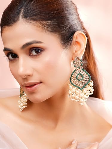 Image of Rubans Chandelier Earrings Kundan Pearl Traditional Jewellery Wedding Festive Gift for Women & Girls