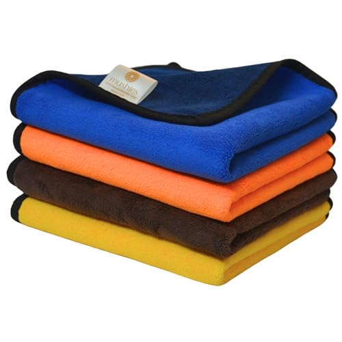 Image of MUSHIES 800 GSM Microfiber Cloth (40x40 cm, Pack of 4) Double Layered Highly Absorbent Heavy Plush Microfibre Towel Cloth for Car Cleaning, Washing, Drying, Polishing & Detailing (Multicolor)