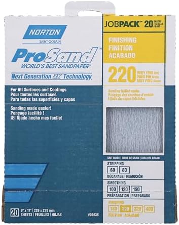 Norton 02636 ProSand 3X High Performance Sanding Sheet, 220 Grit