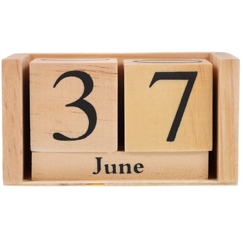 jojofuny Calendario Perpetuo de Madera de Estilo Europeo Calendario de Mesa Decorativo Bloques y Funcional para Oficina y Hogar Color Madera Natural