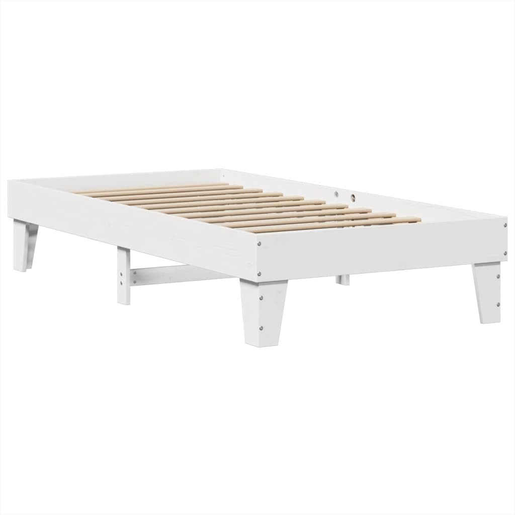 Legno Massello di Pino Rustico Giroletto Singolo 90x190 Bianco | Letto senza Materasso Bianco 90x190 cm Legno Massello Pino Girolletto con Base a Doghe Contenitore per Camera da Letto