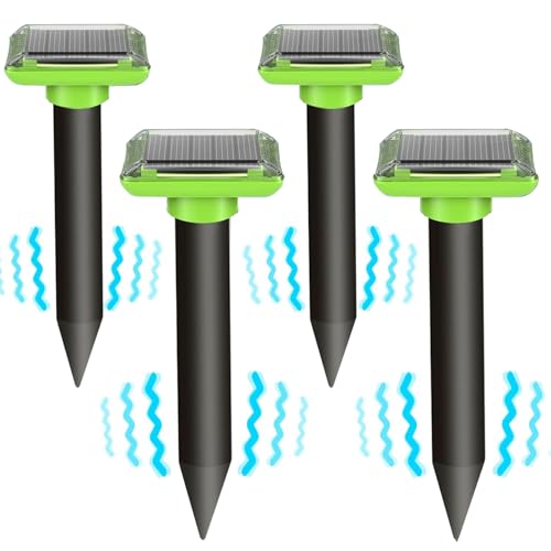 Lot de 4 répulsifs solaires Anti-Taupes - Répulsif à ultrasons - pour repousser Les campagnols, Les Taupes - pour chasser Les campagnols