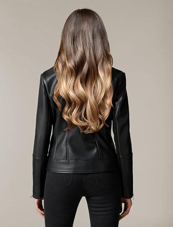 Image of LEATHER JACKET FOR WOMEN BIKER